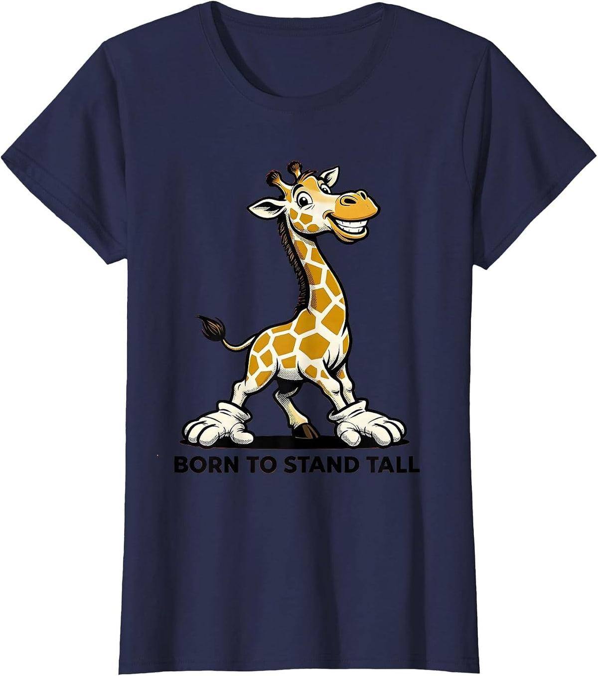 Women's Born to Stand Tall Giraffe Graphic Design T-Shirt - Navy Blue