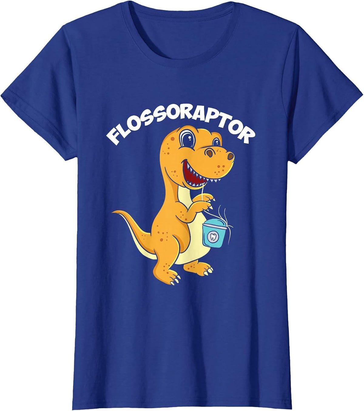 Flossoraptor Dental Hygiene Future Dentist Dinosaur Tooth T-Shirt - Royal Blue
