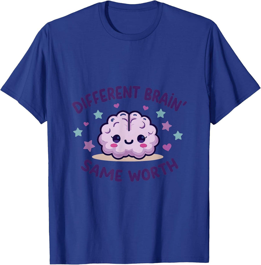 Different Brain Same Worth ADHD Awareness Design T-Shirt - Royal Blue