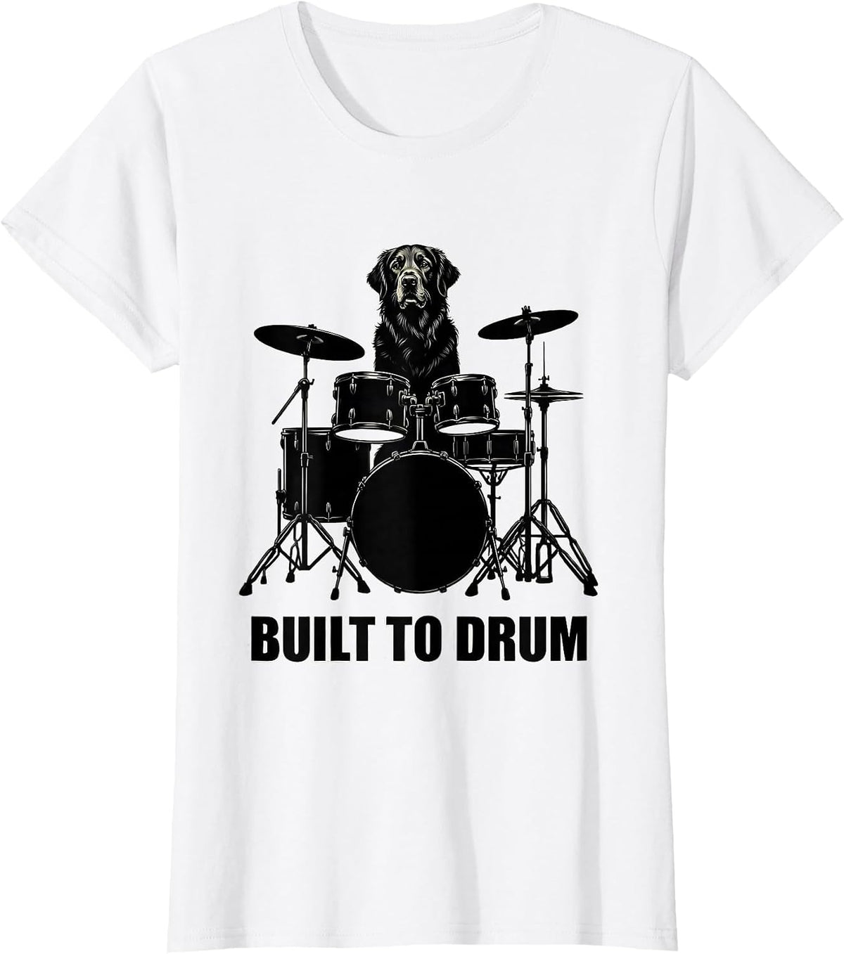 Built To Drum Funny Music Dog Drummer Graphic T-Shirt - White
