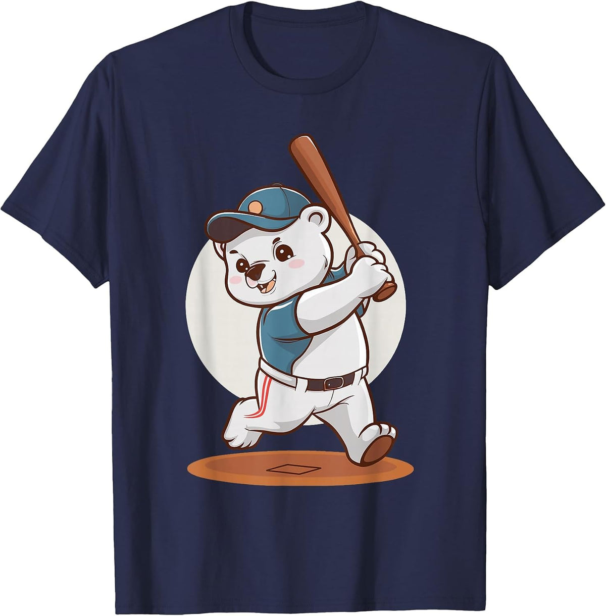 Cute Polar Bear Playing Baseball Design Adorable Baseball T-Shirt - Navy Blue