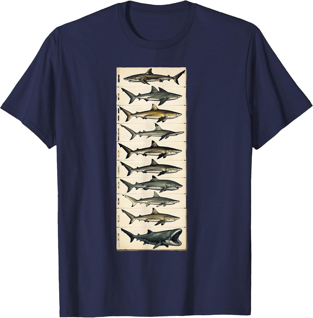 Men's Shark Species Ocean Wildlife Lover Marine Biology Enthusiast T-Shirt - Navy Blue