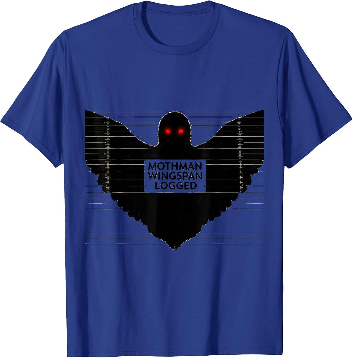Men's Mothman Wingspan Logged Cryptid Folklore Horror Humor T-Shirt - Royal Blue