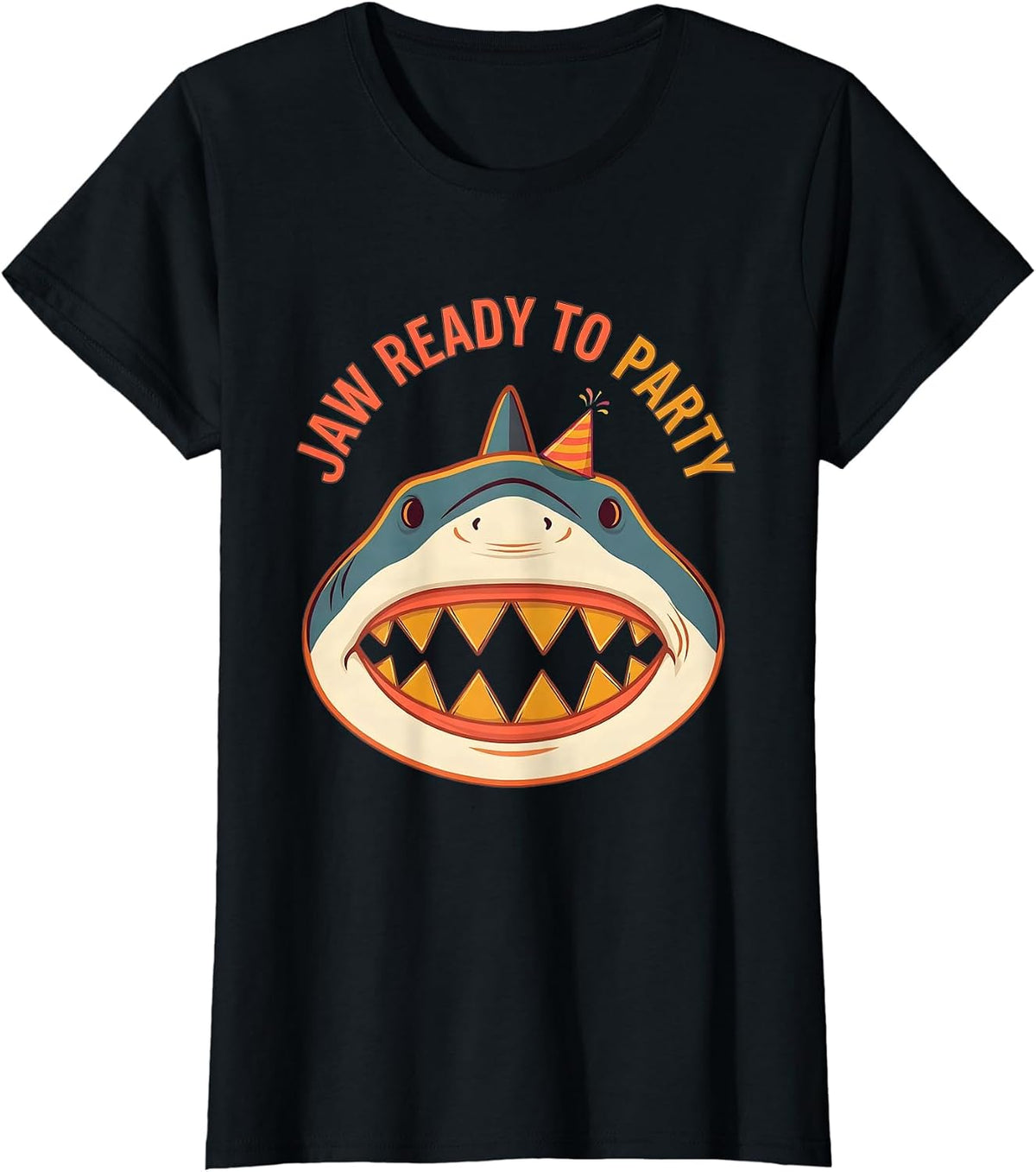 Women's Jaw Ready To Party Funny Shark Lover Wildlife Humor T-Shirt - Black