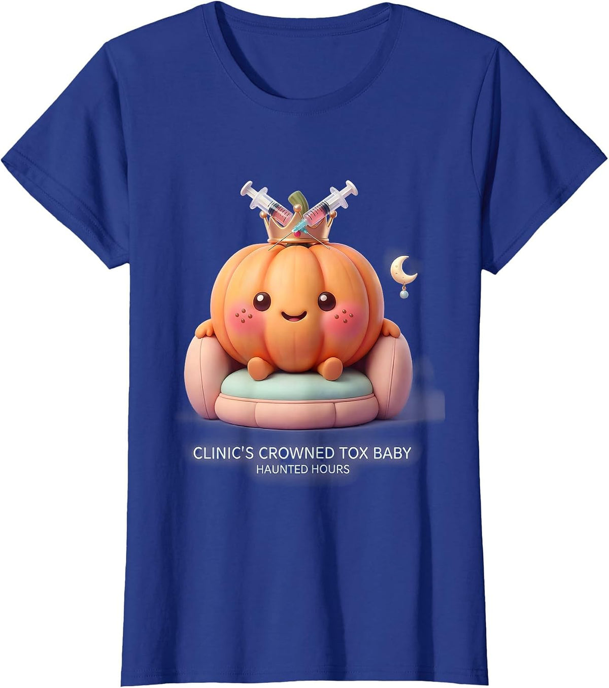 Women's Clinic's Crowned Tox Baby, Haunted Hours Kawaii Nurse T-Shirt - Royal Blue