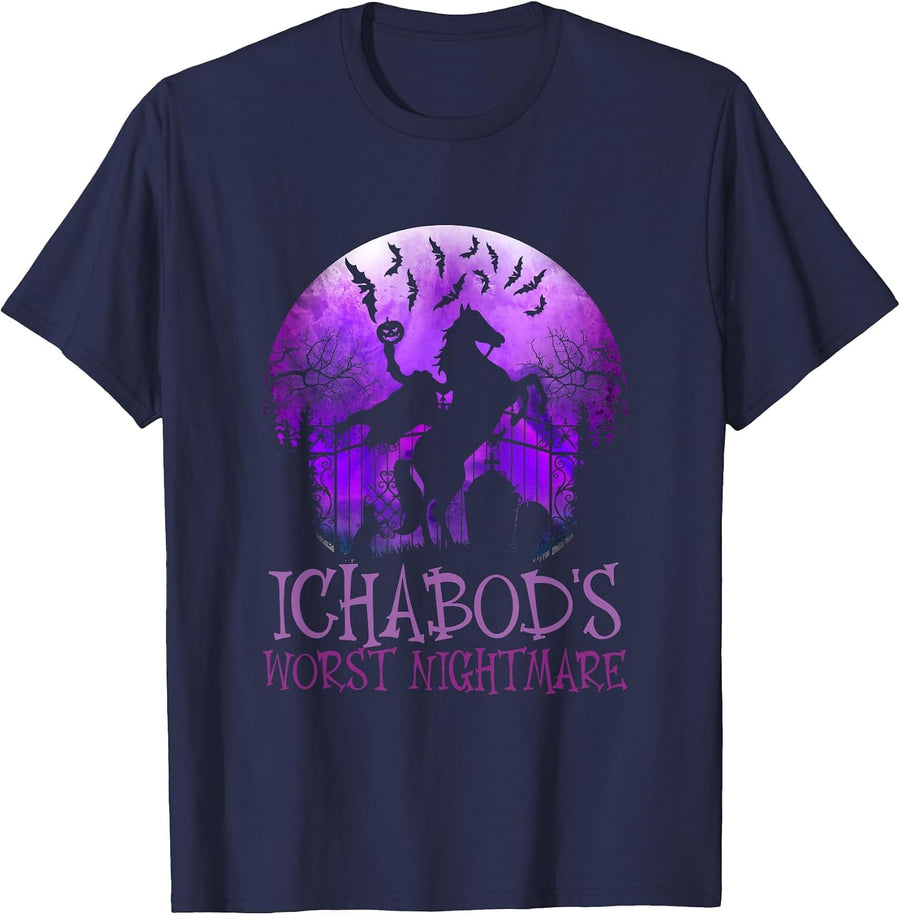 Ichabod's Worst Nightmare, Headless Horseman Halloween T-Shirt - Navy Blue