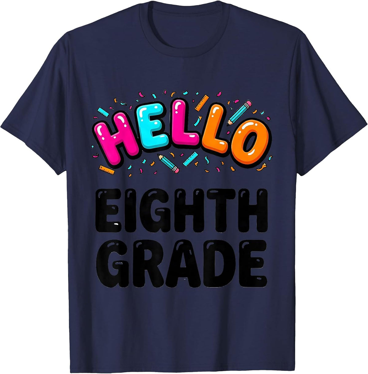 Hello Eighth Grade Cute Preppy Back To School Girls T-Shirt - Navy Blue