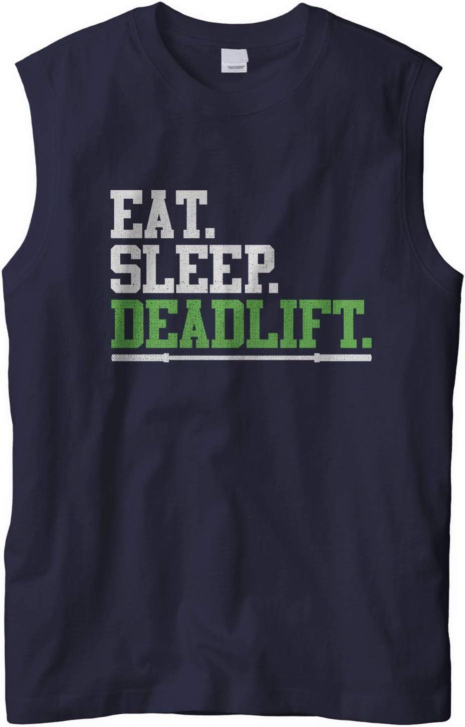 Men's Eat Sleep Deadlift, Funny Workout Gym Sleeveless Muscle T-Shirt - Navy Blue