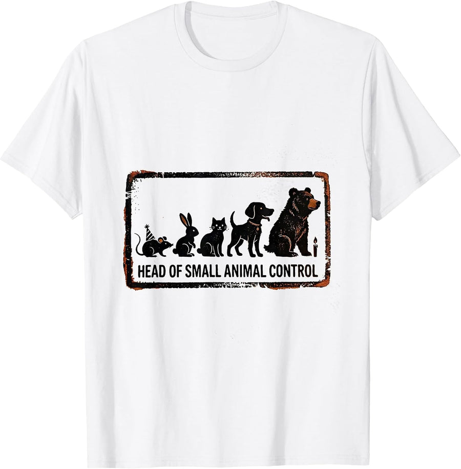 Men's Head Of Small Animal Control Rubber Stamp Safari Zoo T-Shirt - White