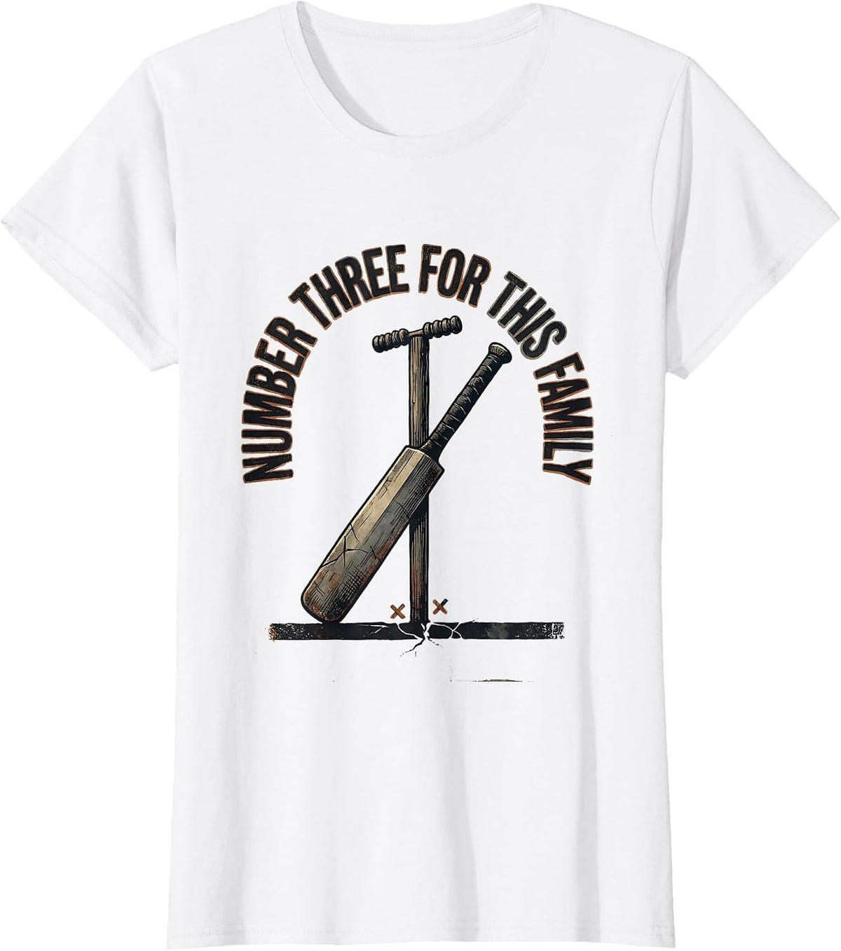 Number Three For This Family Distressed Cricket Fan Family T-Shirt - White