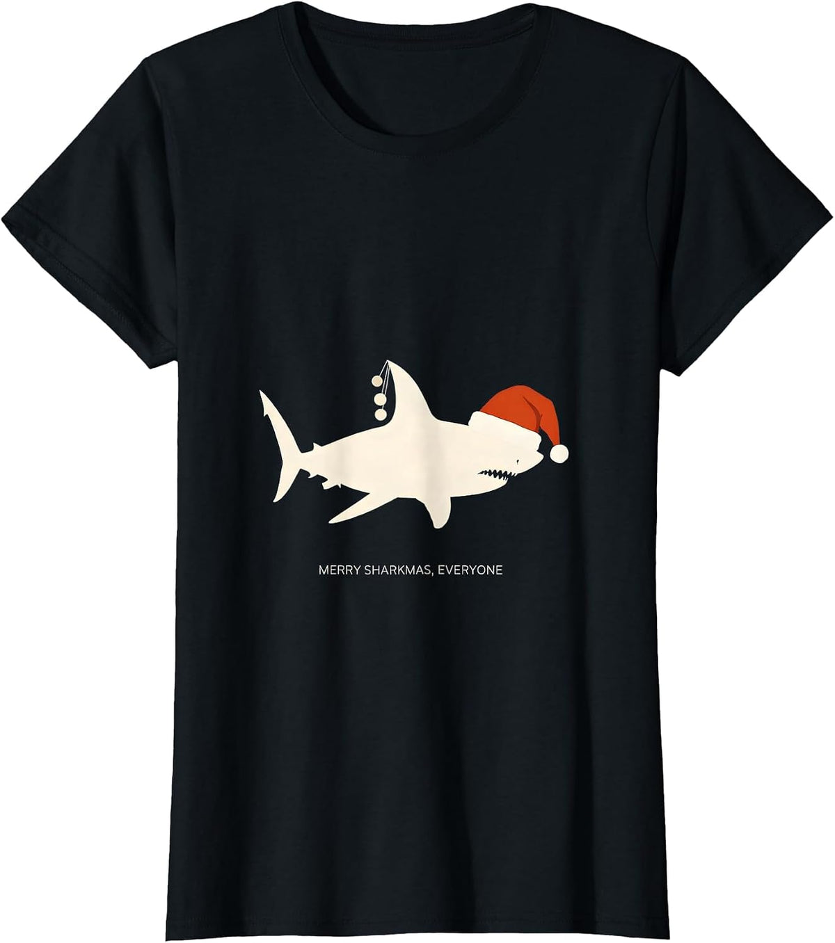 Women's Merry Sharkmas Everyone Funny Santa Shark Christmas Pun T-Shirt - Black