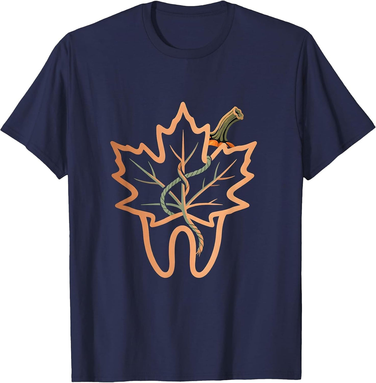 Rounded Molar Maple Leaf Boho Dental Hygienist Halloween T-Shirt - Navy Blue