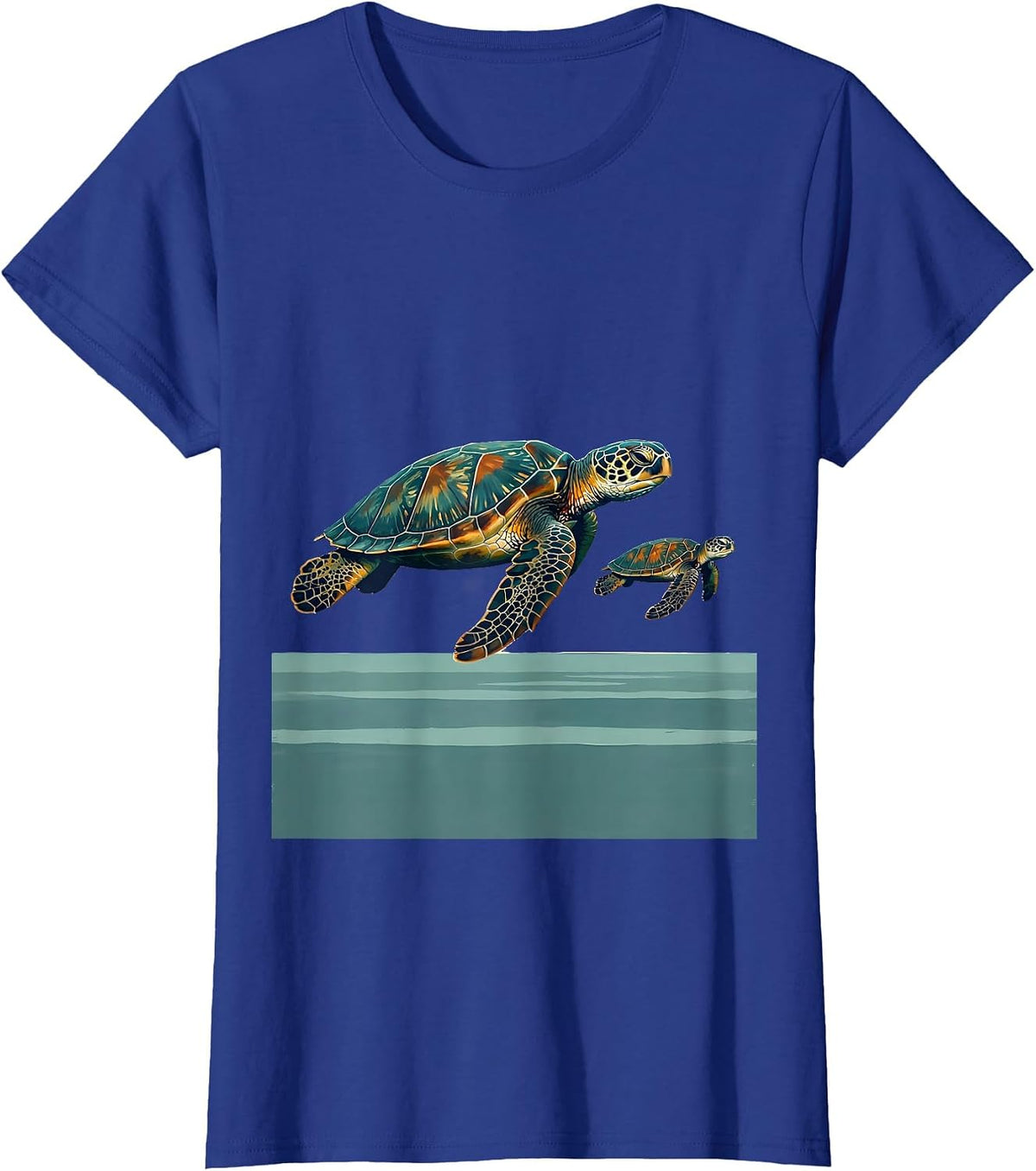 Women's Sea Turtle Family Vacation Souvenir Ocean Animal Artwork T-Shirt - Royal Blue