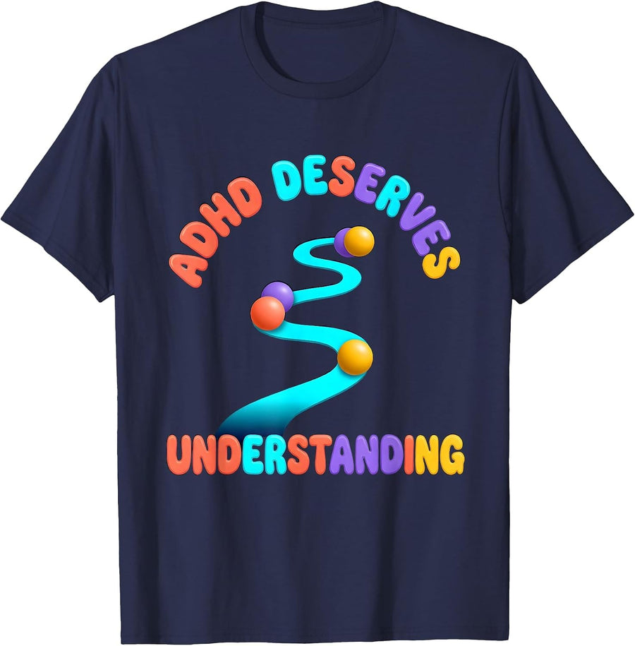 ADHD Deserves Understanding Colorful Neurodiversity T-Shirt - Navy Blue