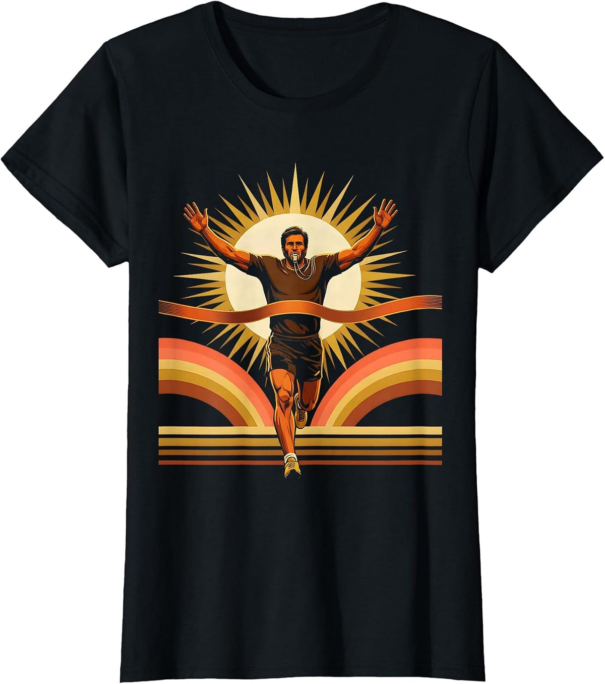 PE Teacher Whistle Finish Line Graphic T-Shirt - Black