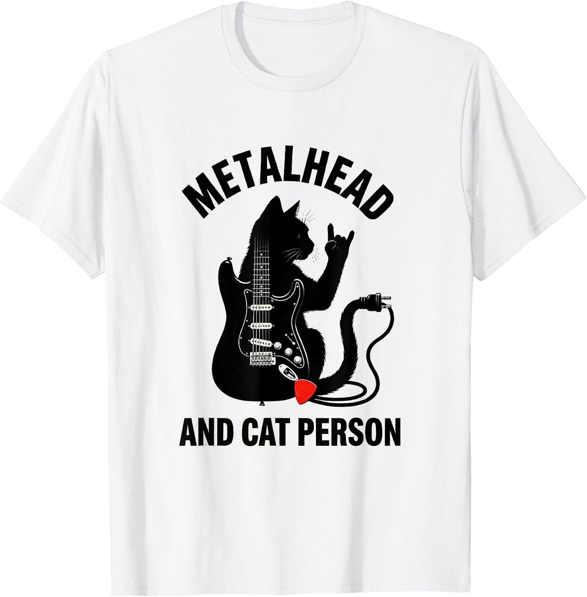 Men's Metalhead And Cat Person Funny Heavy Metal Cat Rock Fan Gift T-Shirt - White