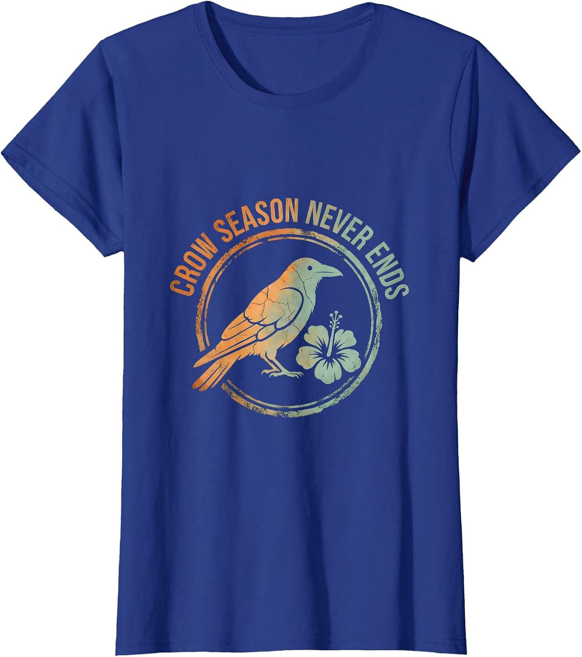 Women's Crow Season Never Ends Bird Lover Design T-Shirt - Royal Blue