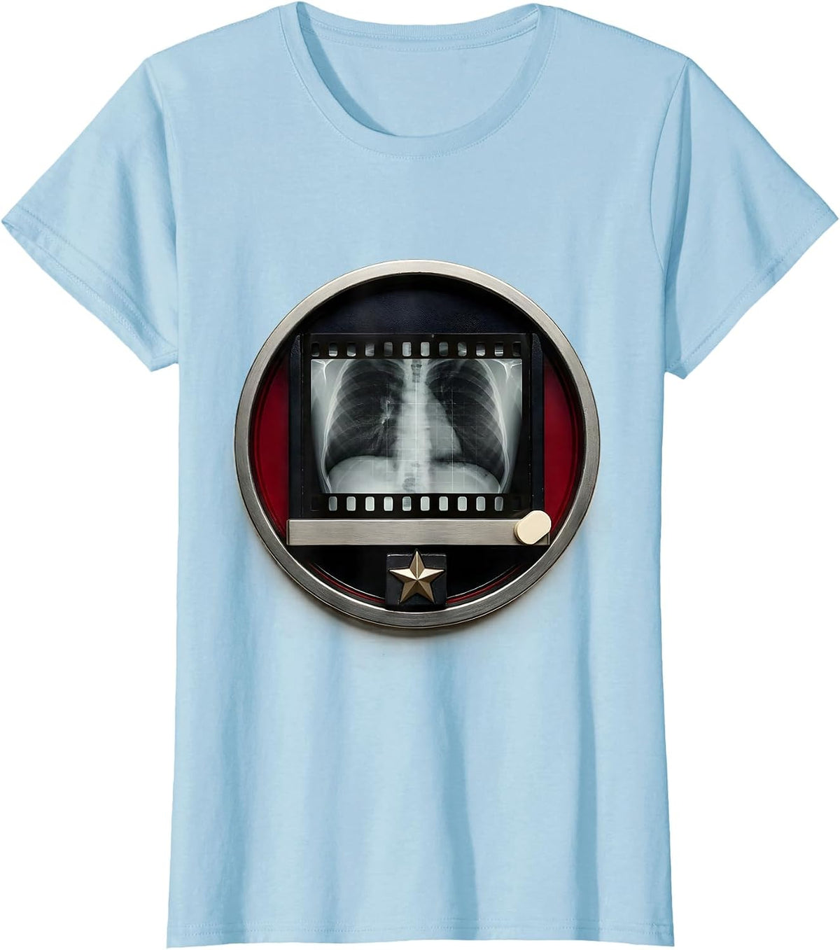 Sealed Badge Wood Type Letterpress Radiology Tech Christmas T-Shirt - Baby Blue