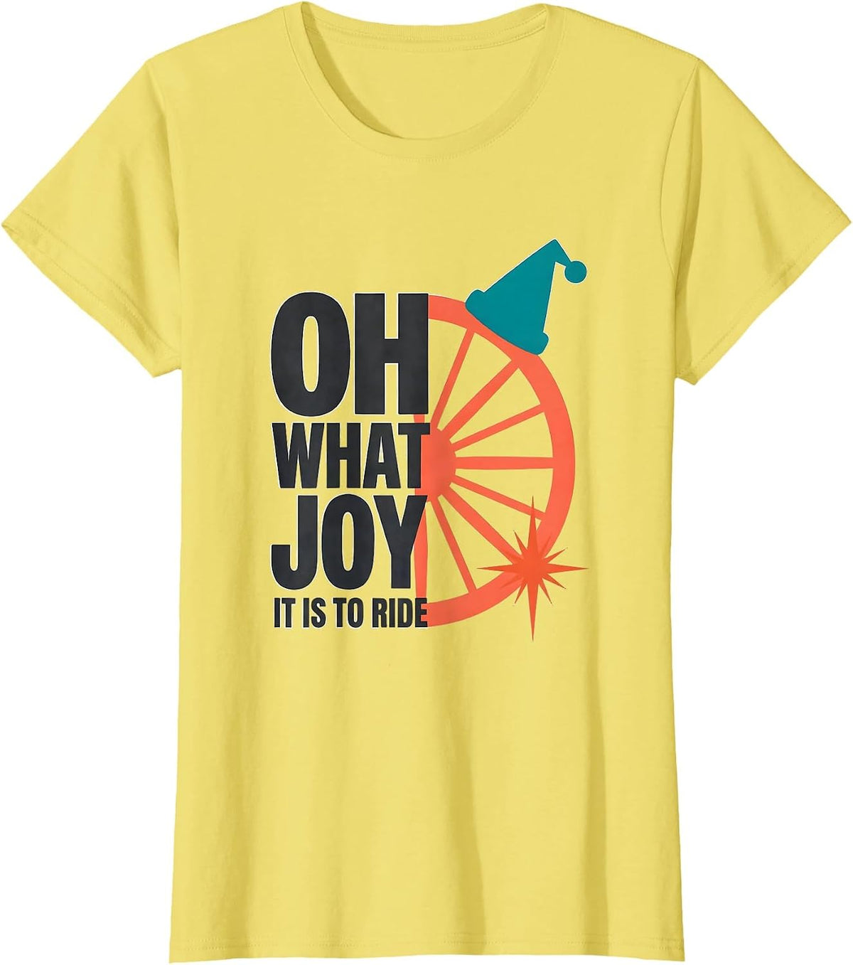 Oh What Joy It Is To Ride Midcentury Modern Biker Christmas T-Shirt - Lemon Yellow