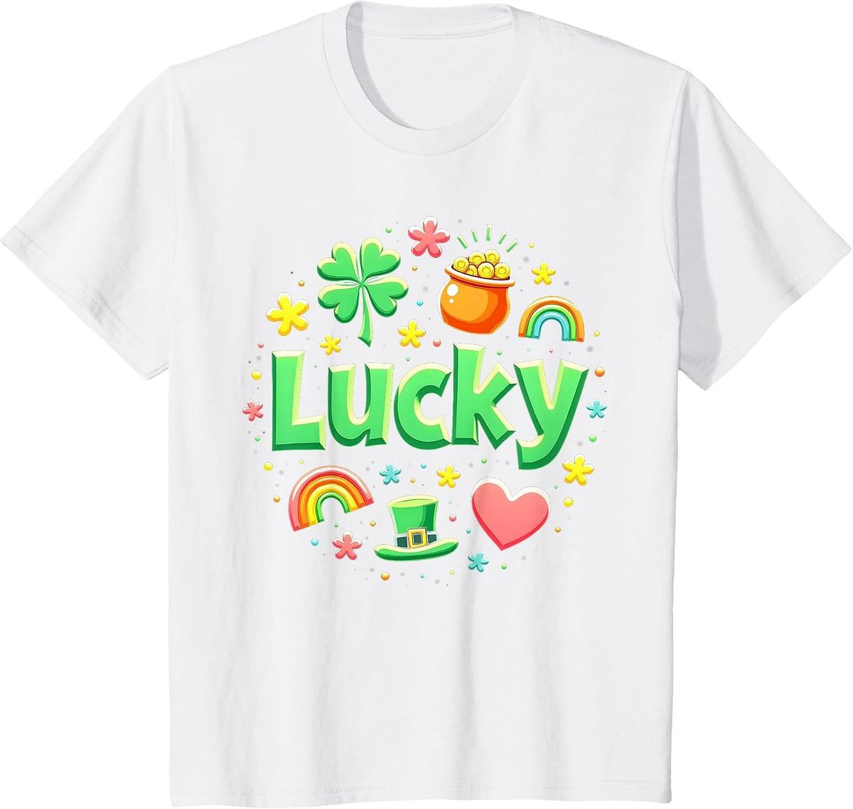 Lucky Charm Patricks Day Pot of Gold Irish Shamrock Rainbow T-Shirt - White