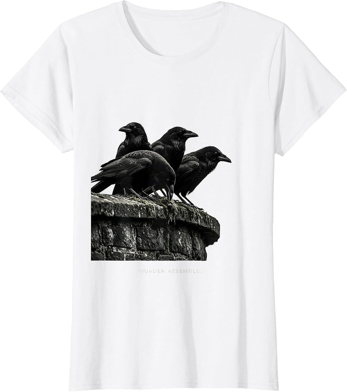 Women's Murder Assembled Dark Humor Crow Raven Bird Lover Gothic T-Shirt - White