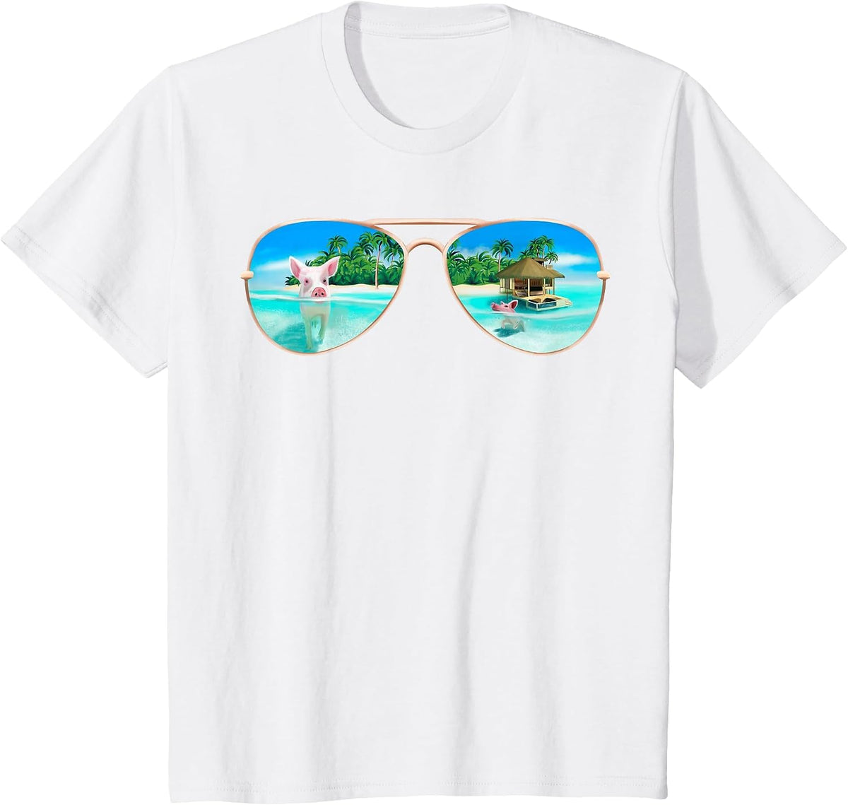 Swimming Bahamas Pigs T-Shirt Summer Vacation Sunglasses T-Shirt - White