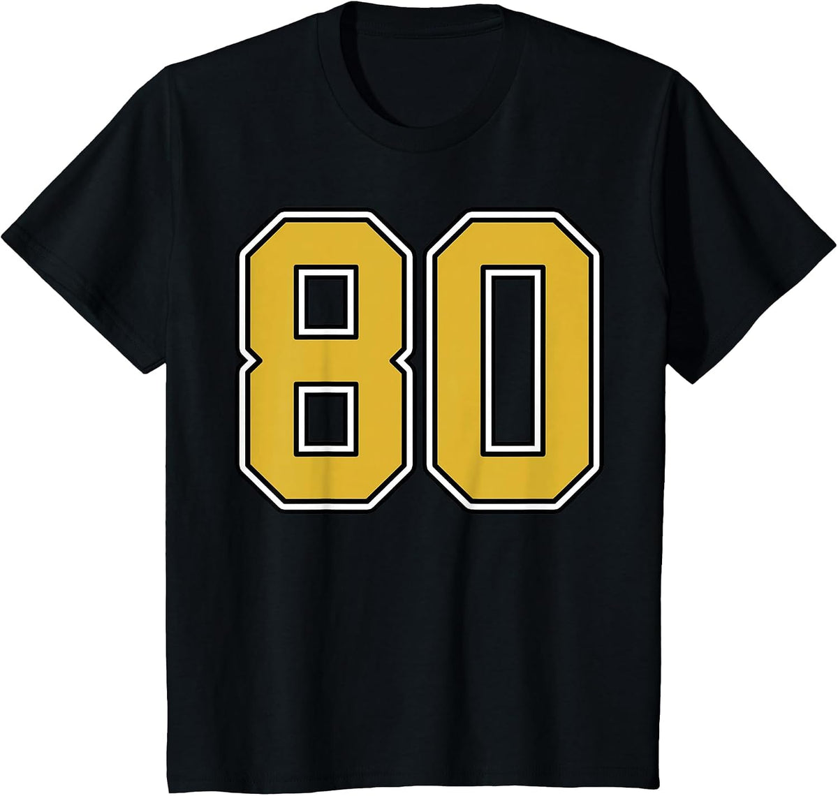Old Gold Black White Sports Number 80 Jersey Uniform Player T-Shirt - Black