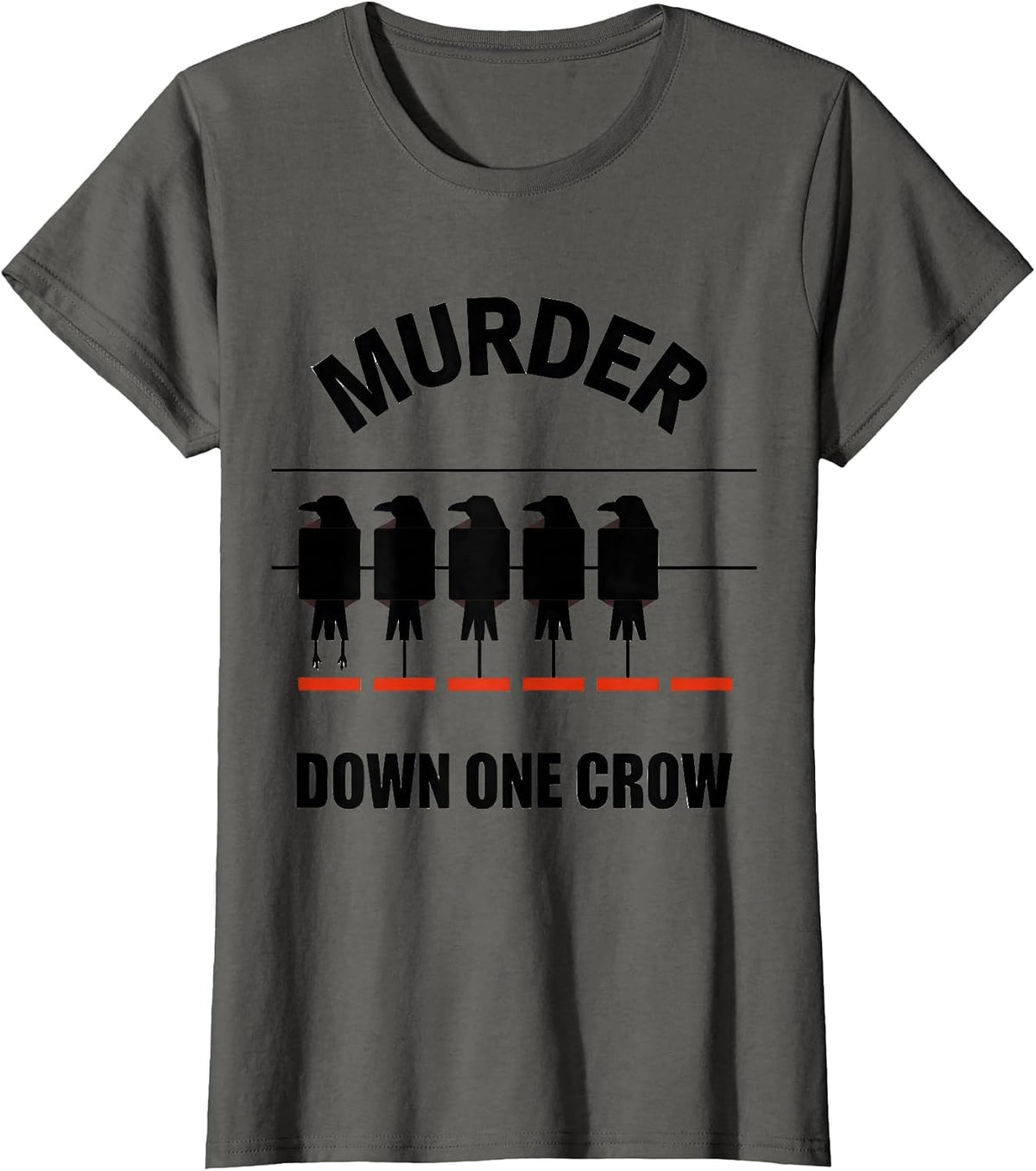 Women's Murder Down One Crow Geometric Crow Lover Pun Humor T-Shirt - Asphalt Grey