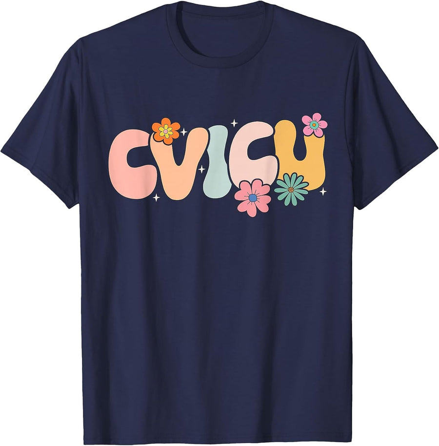 Groovy Cardiovascular Intensive Care Unit CVICU T-Shirt - Navy Blue