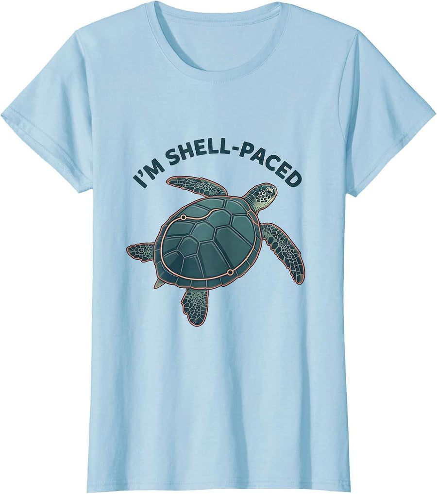 Women's I’m Shell-Paced Funny Sea Turtle Lover Ocean Animal Humor T-Shirt - Baby Blue