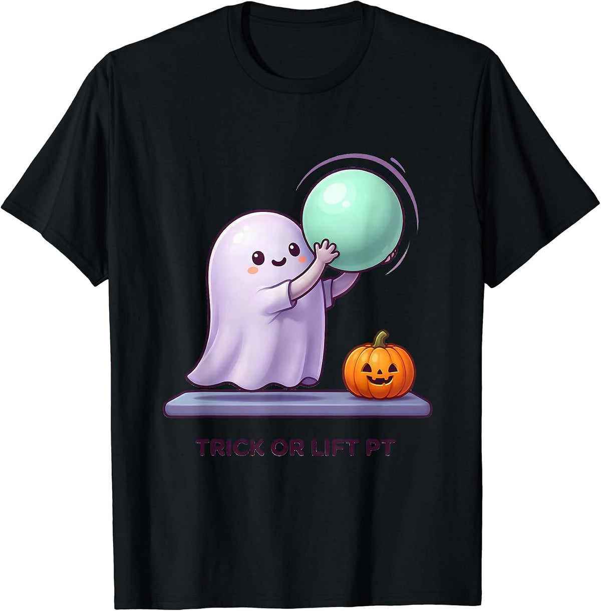 Men's Trick Or Lift PT Cute Kawaii Ghost Physical Therapist T-Shirt - Black