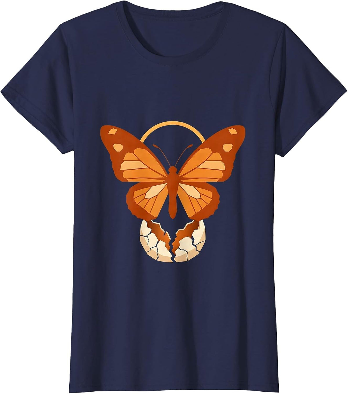 Women's Butterfly Emerging From Cracked Cocoon Design T-Shirt - Navy Blue