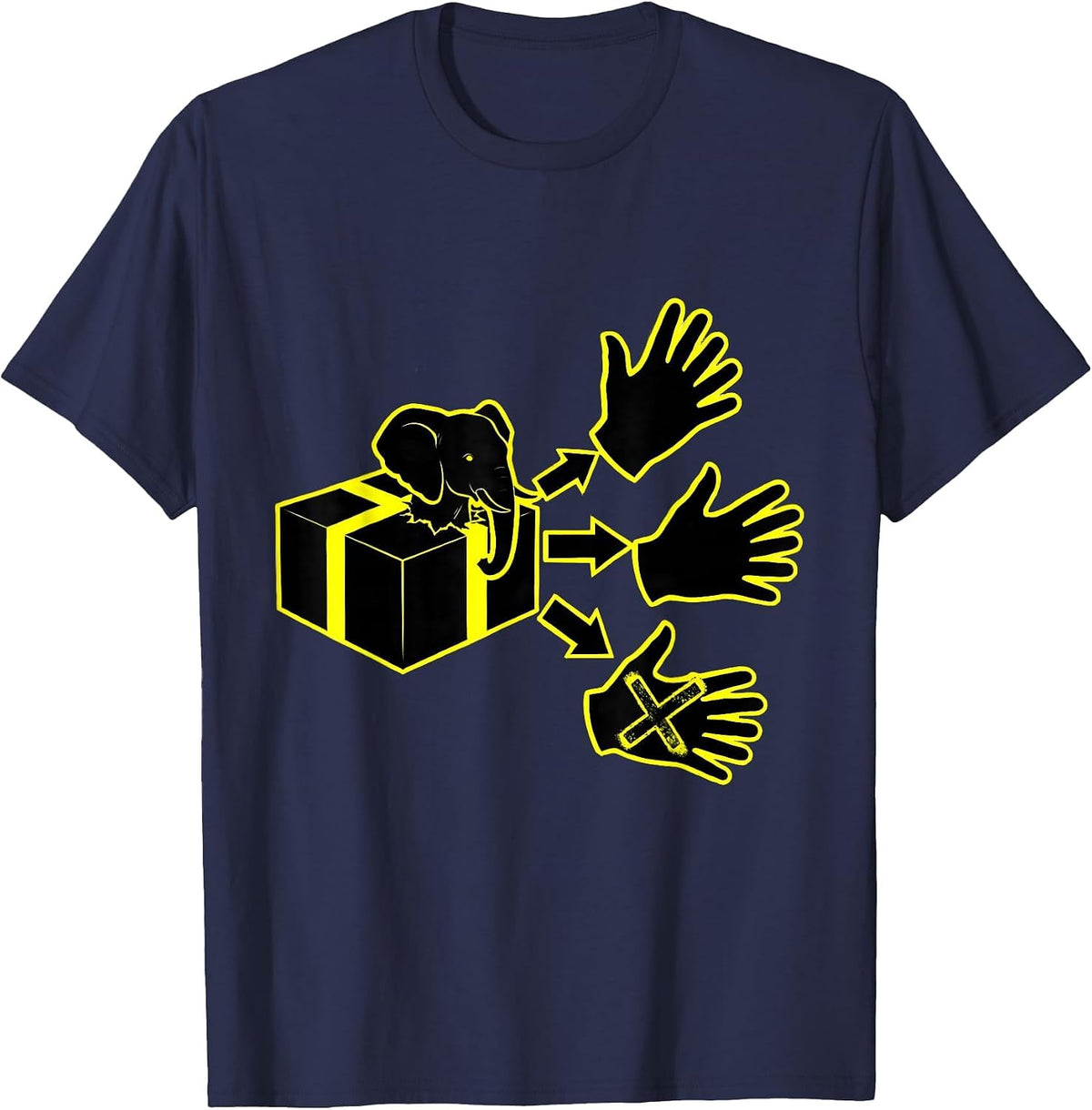 Wrapped Parcel Elephant Stencil White Elephant Gift T-Shirt - Navy Blue