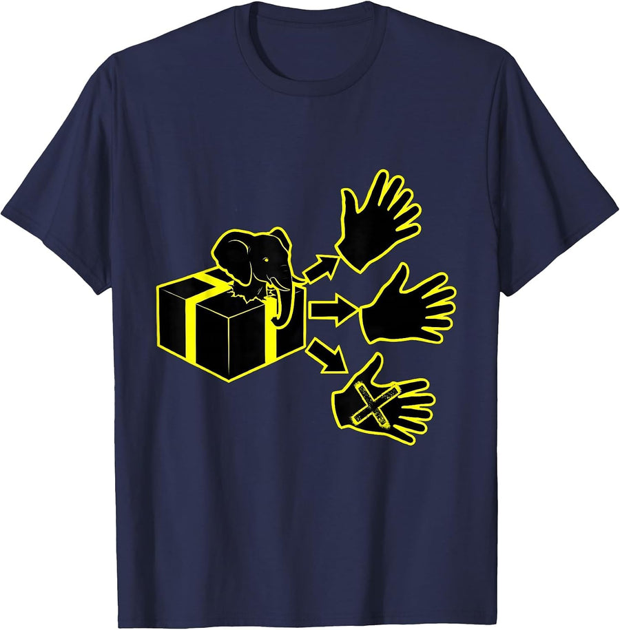 Wrapped Parcel Elephant Stencil White Elephant Gift T-Shirt - Navy Blue