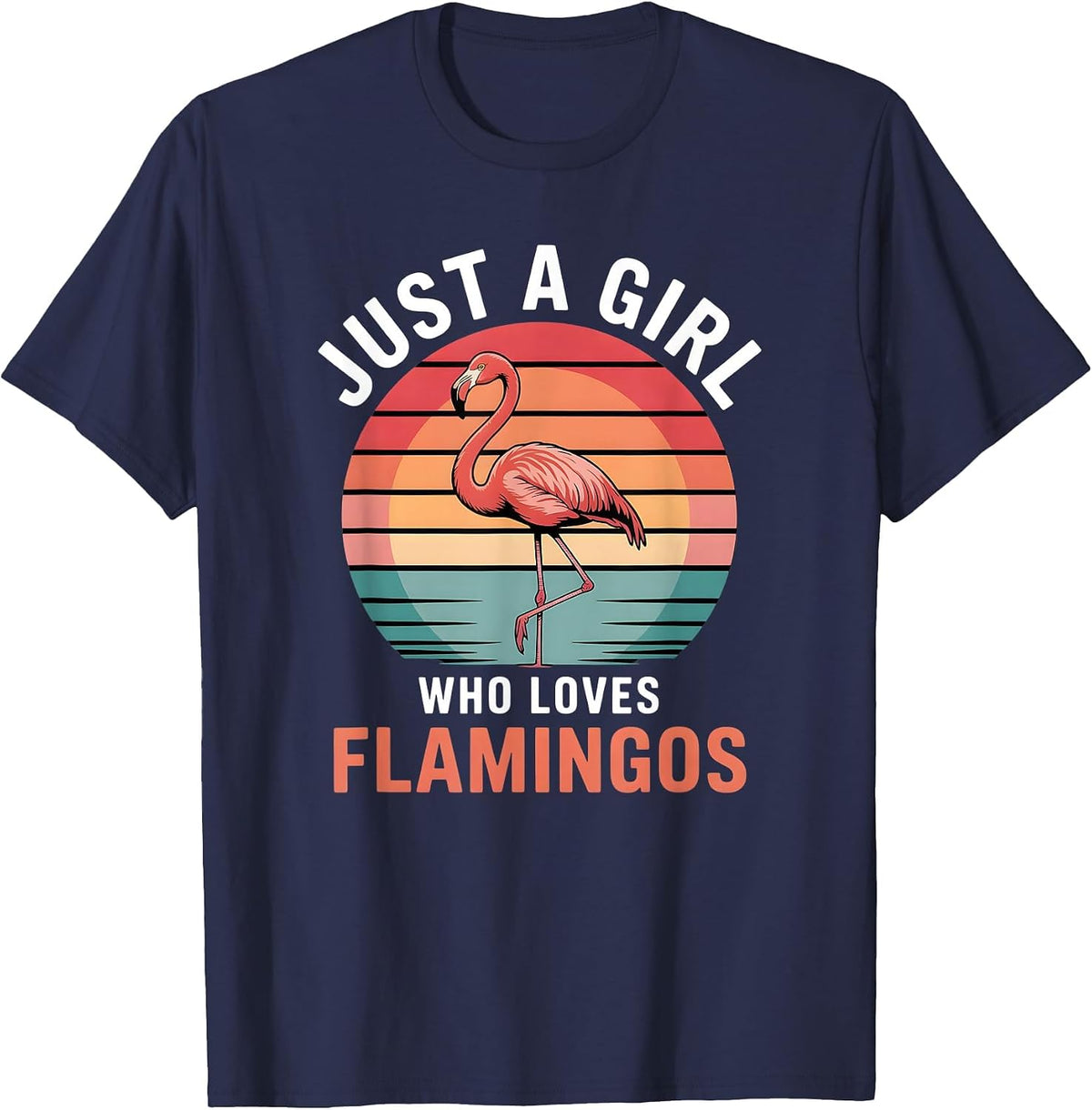 Girls Flamingo T-Shirt - Navy Blue