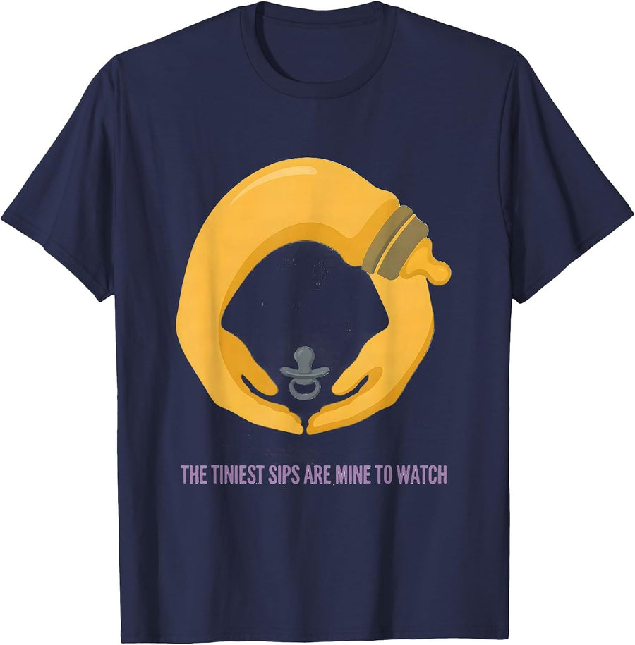 The Tiniest Sips Are Mine to Watch Cute NICU Nurse Pediatric T-Shirt - Navy Blue