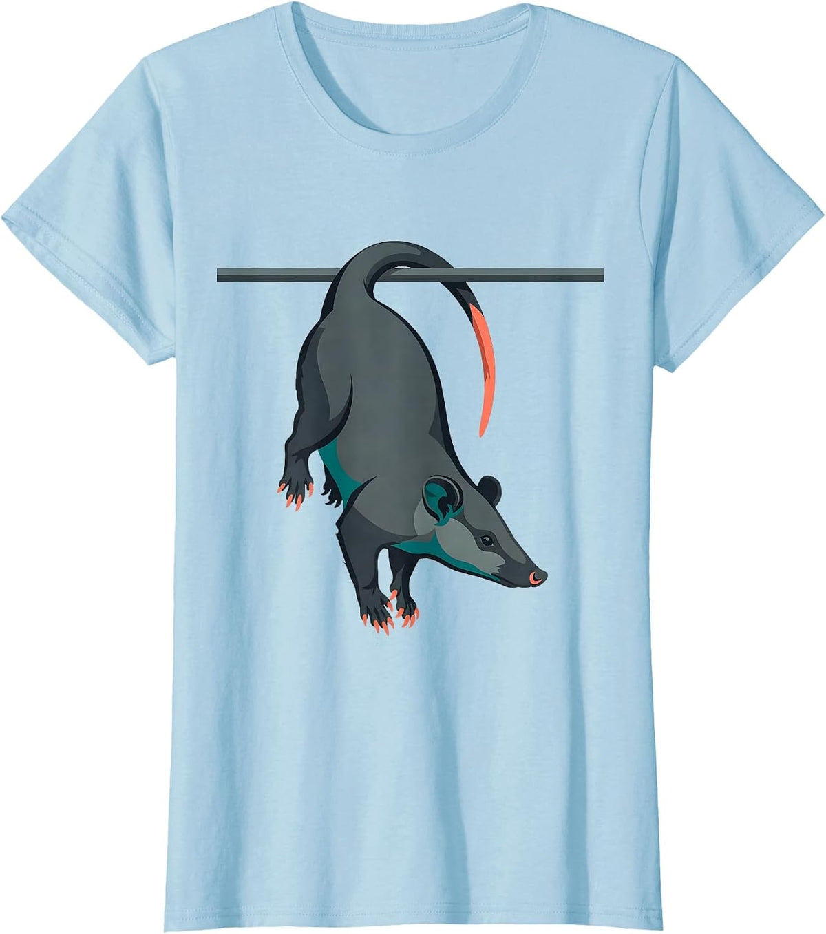Women's Calm Opossum Hanging Flat Vector Funny Animal Meme T-Shirt - Baby Blue