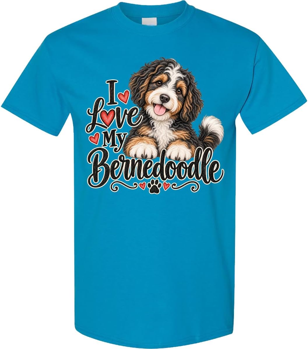 inktastic I Love My Bernedoodle Adult T-Shirt - Pacific Blue