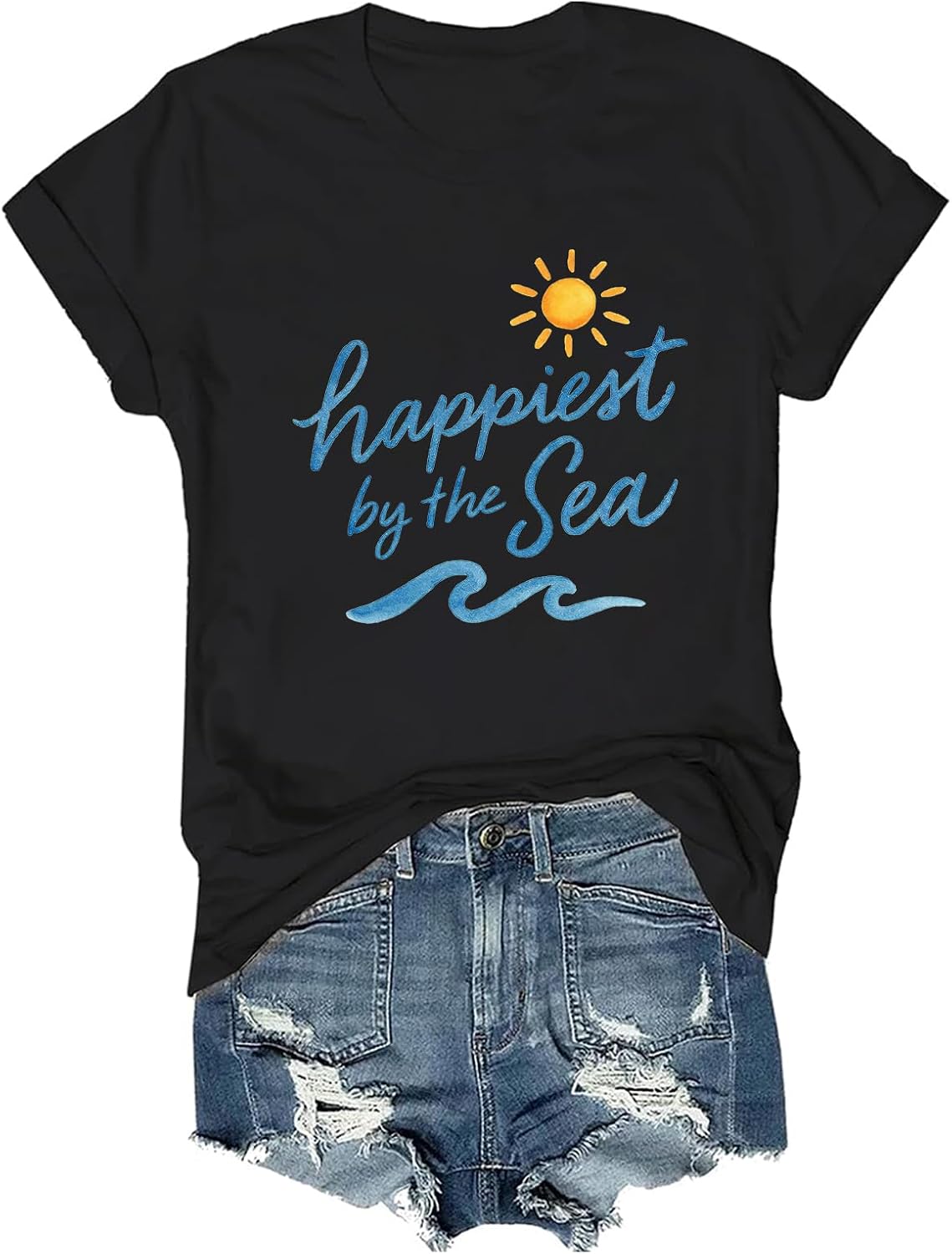 Happiest by the Sea Shirt Coastal Summer Sun Shine Beach Sea Lover T-Shirt - Black