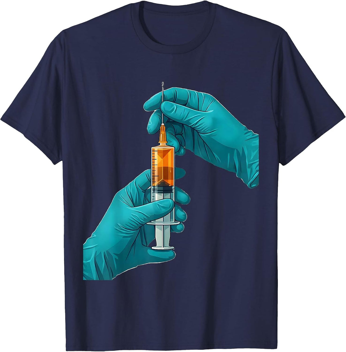 Pharmacy Technician Syringe Drawing Illustration T-Shirt - Navy Blue