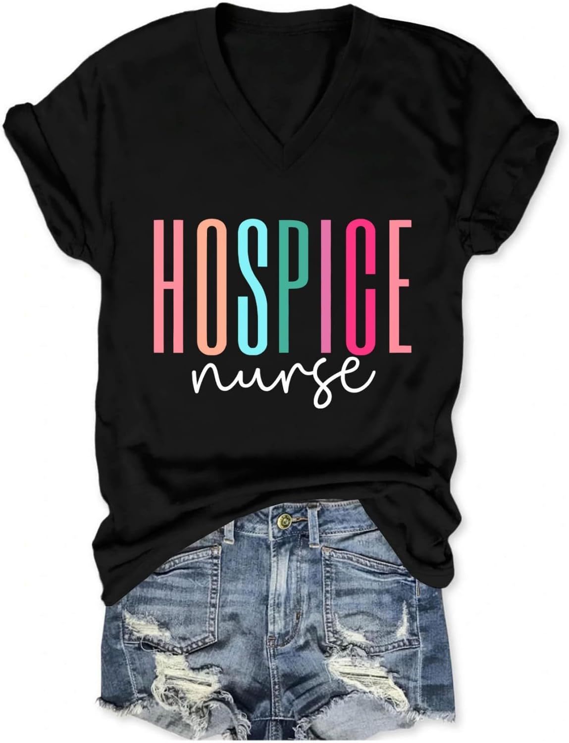 Women's Hospice Nurse T-Shirt Nursing Care Squad V Neck Tee Hospice Registered Nurse Appreciation Gift RN Tops - Black