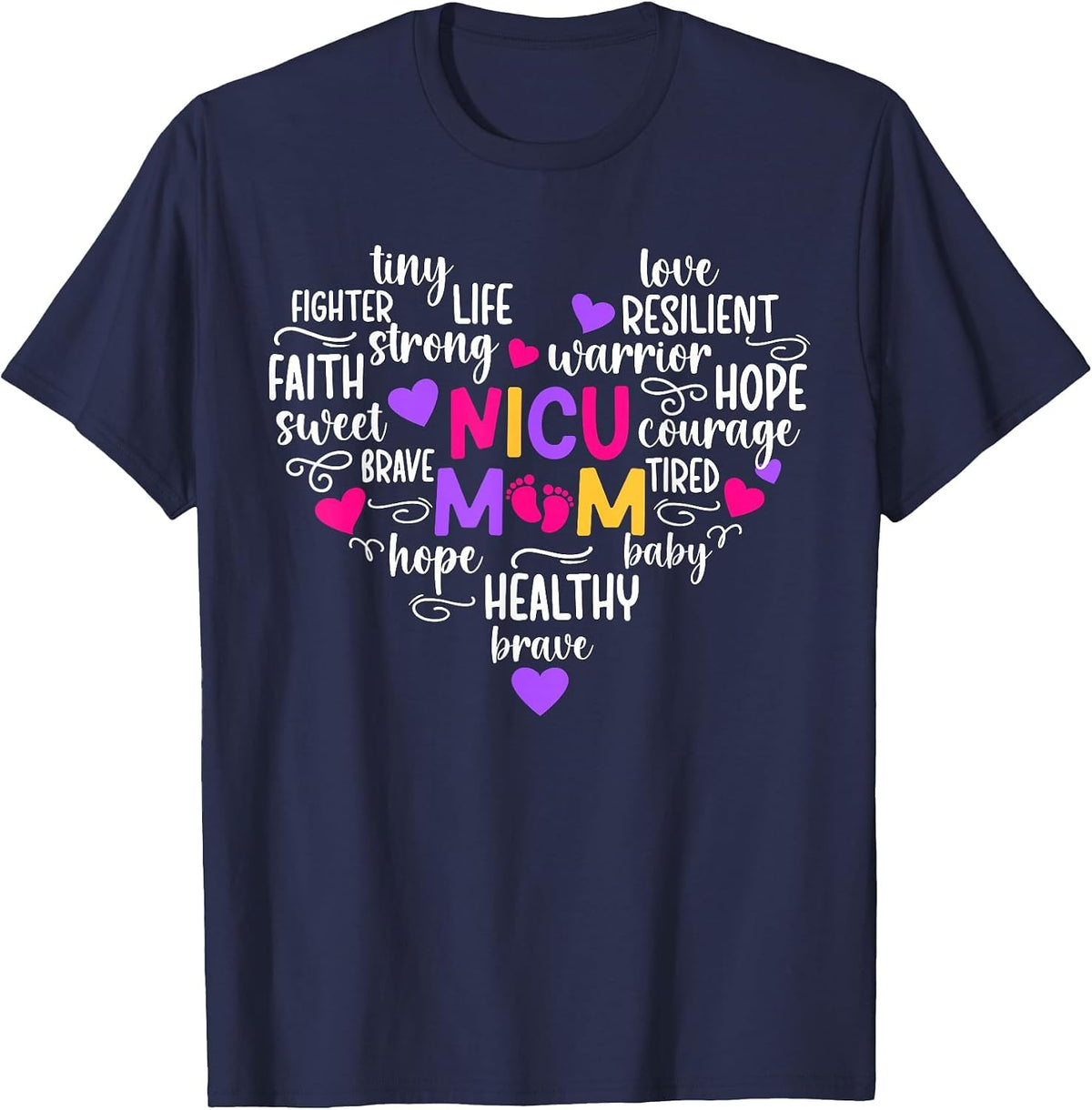 NICU Mom Heart Micro Preemie Baby Mom of NICU Warrior T-Shirt - Navy Blue
