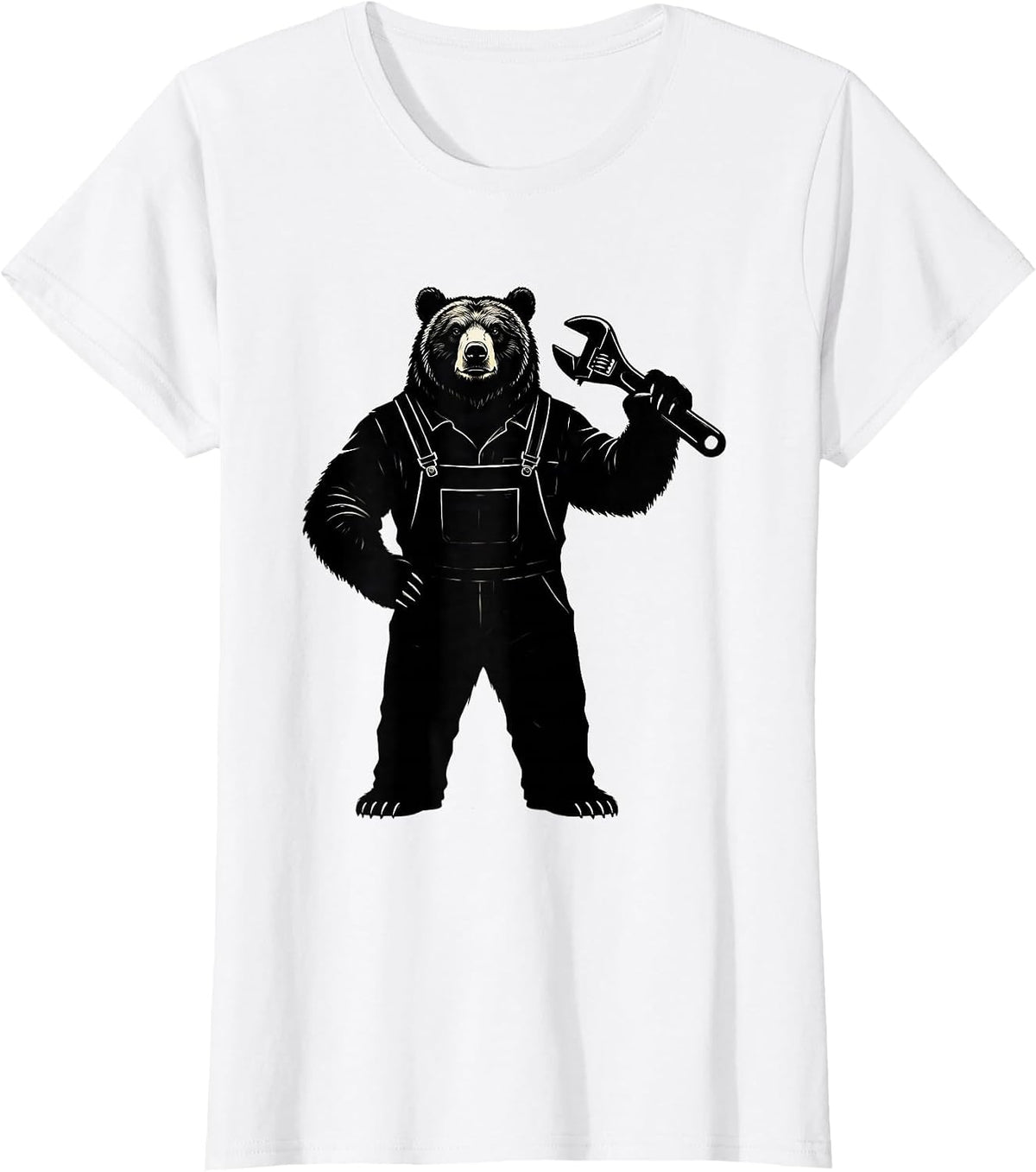 Bear Mechanic in Coveralls Holding a Wrench T-Shirt - White