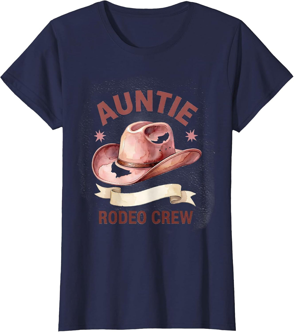 Women's Auntie Rodeo Crew Watercolor Pink Cowgirl Hat Birthday Party T-Shirt - Navy Blue