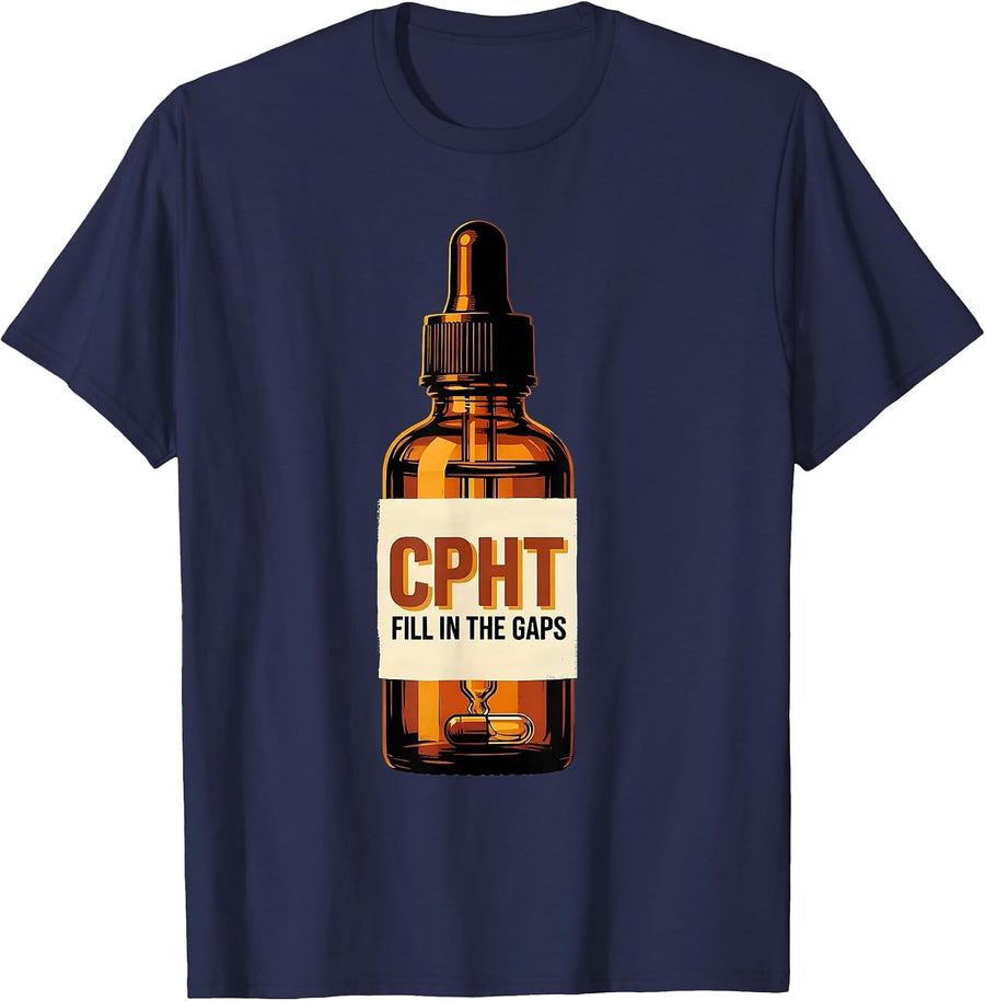 CPhT Fill In The Gaps Cute Pharmacy Tech Humor T-Shirt - Navy Blue