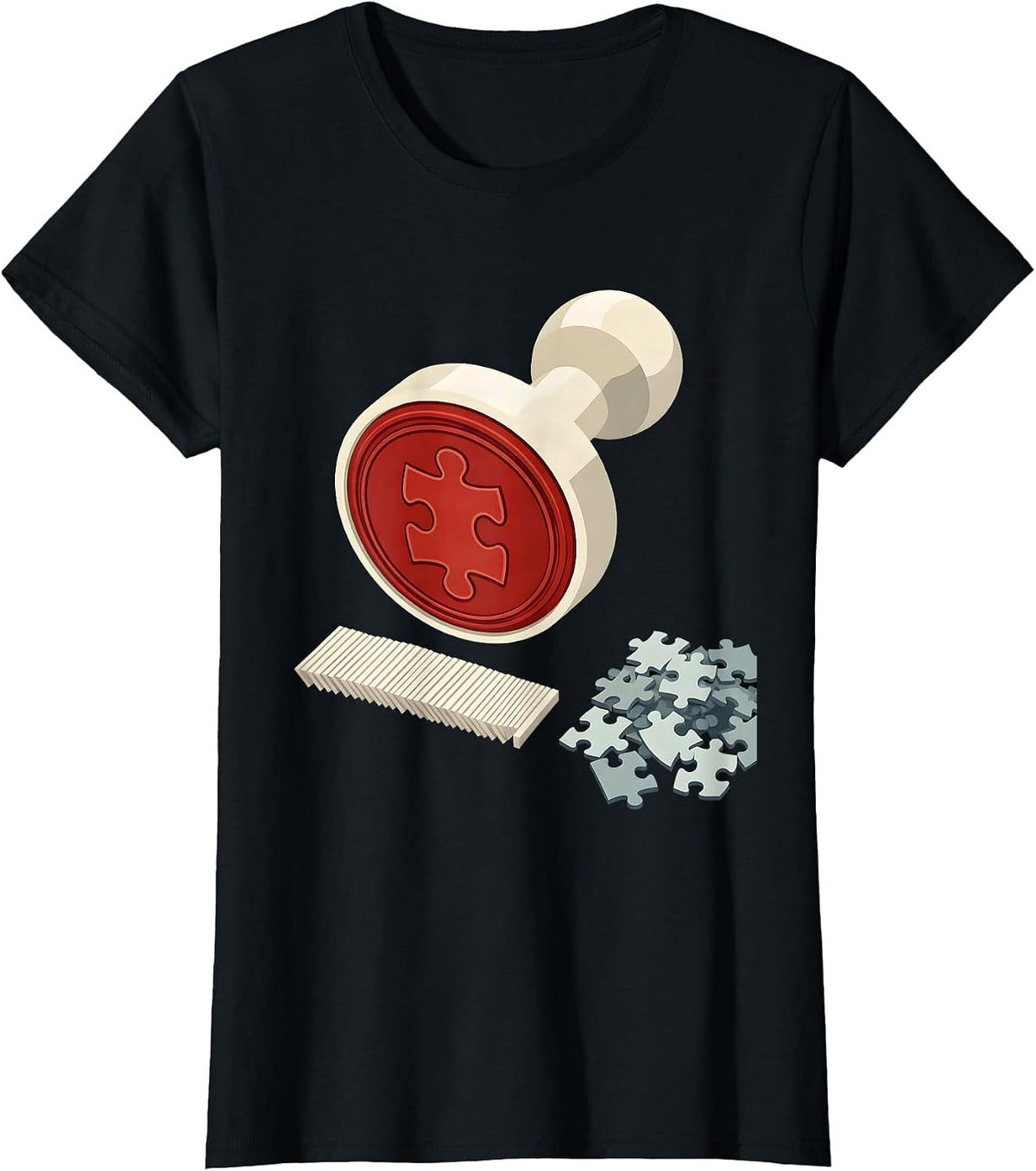 Puzzle Stamp Editorial Conceptual Jigsaw Puzzle Lover T-Shirt - Black