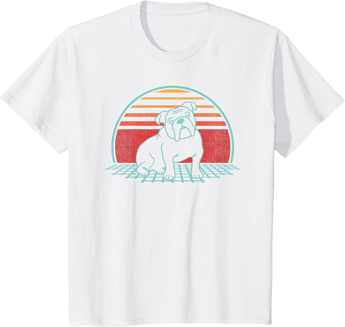 English Bulldog Lover Dog Owner Retro Vintage 80s Style T-Shirt - White