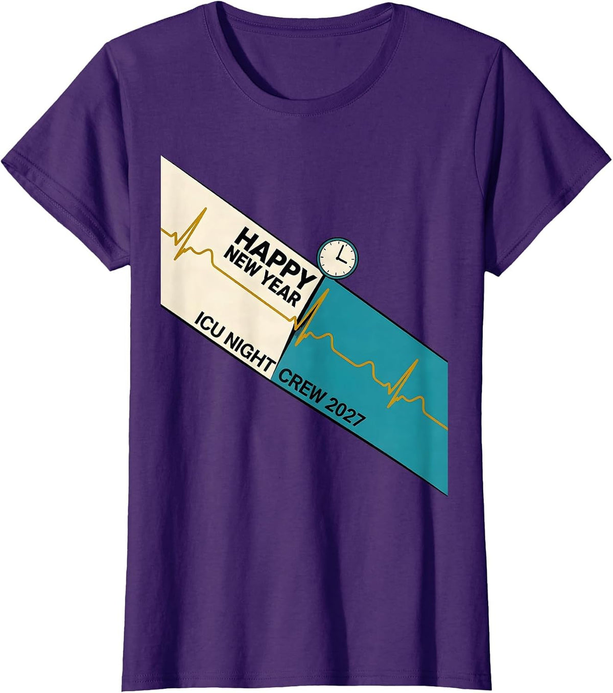 Women's Happy New Year, ICU Night Crew 2027 Midcentury Modern Nurse T-Shirt - Purple