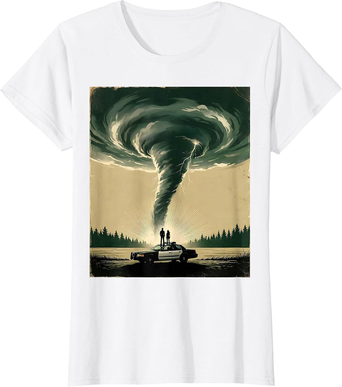 Women's Storm Chaser Silhouette Vintage Meteorology Enthusiast T-Shirt - White