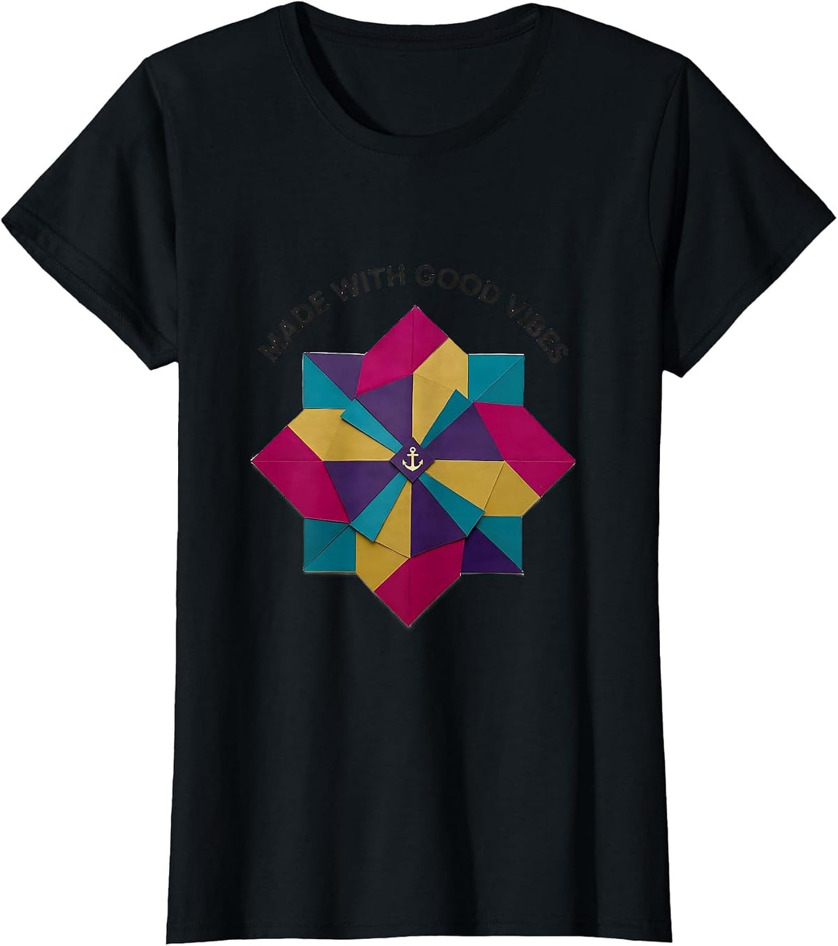 Made With Good Vibes Tie Dye Graphic Design T-Shirt - Black